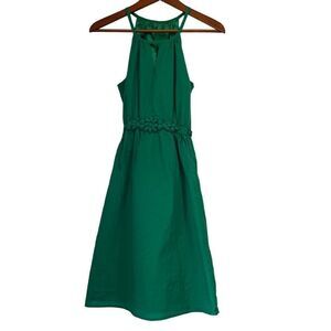 Women's Green Dress with Floral Beaded Waist